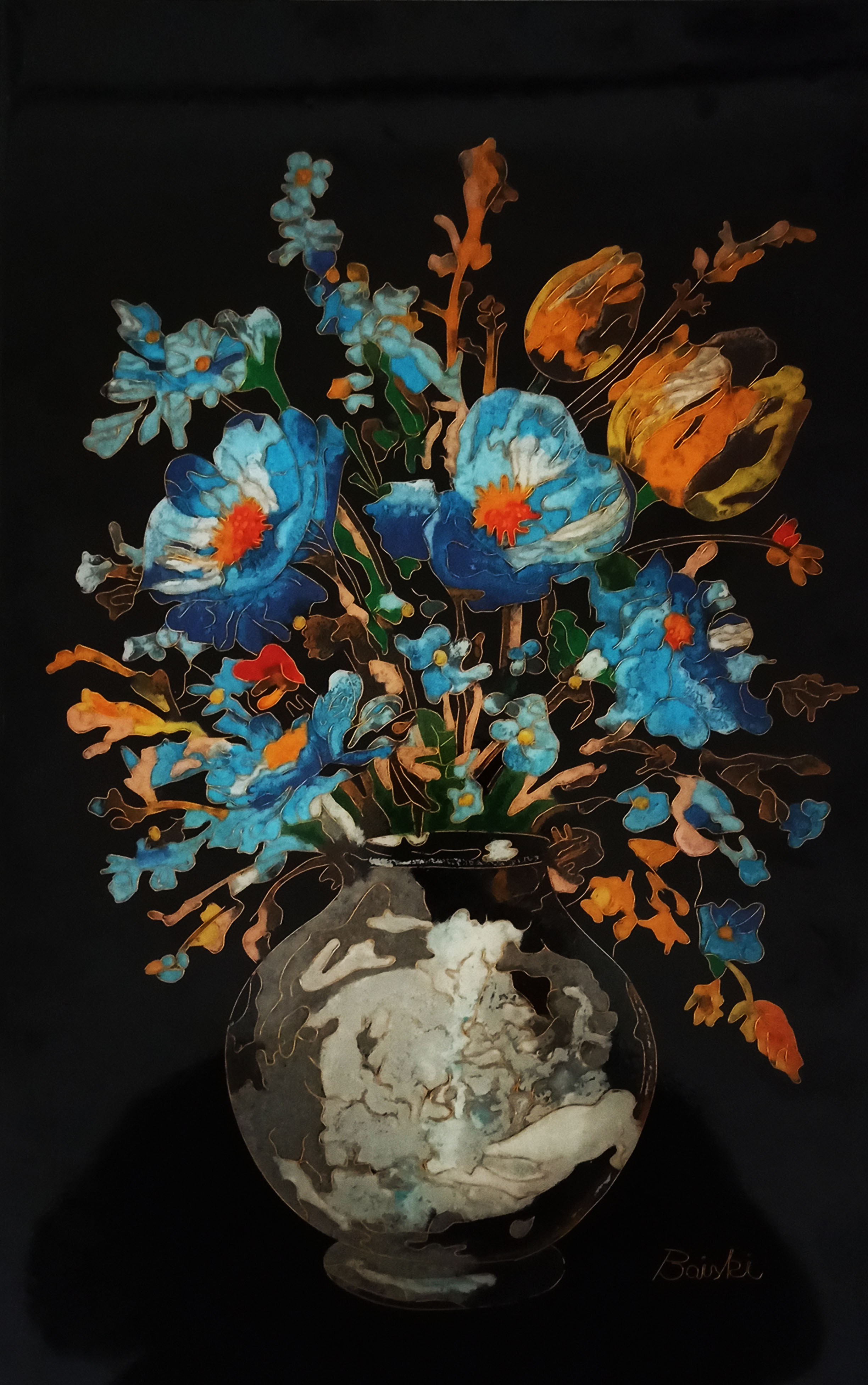 Vază cu flori albastre